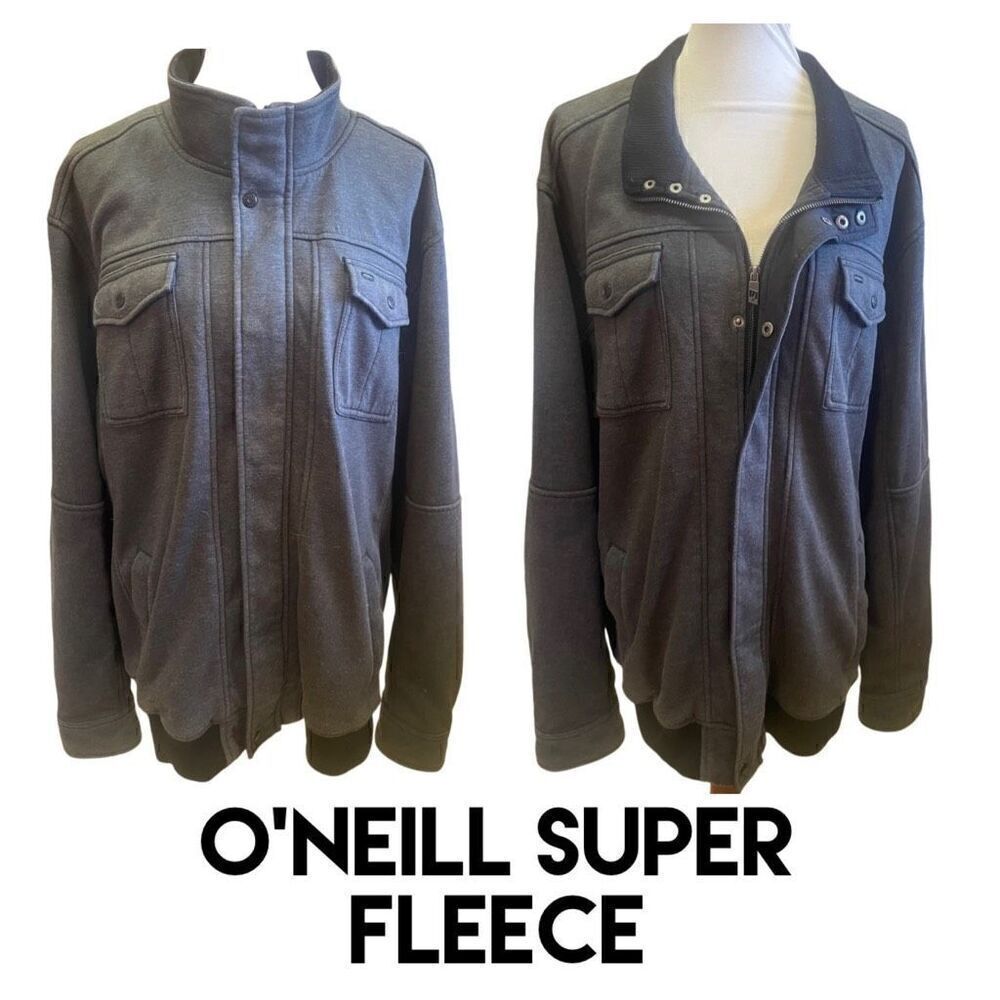 O’Neill Super Fleece Dark Gray Full Zip Button Down Mock Collar Men’s Jacket Siz
